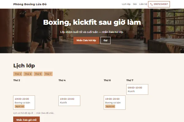 Mẫu Phòng tập boxing, kickfit