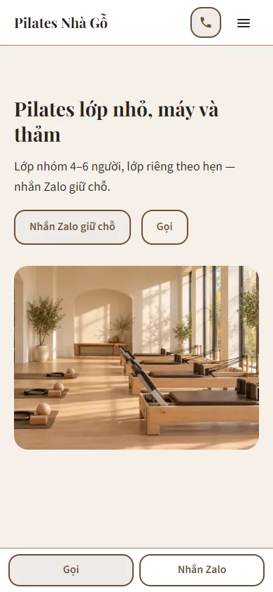 Mẫu Phòng tập pilates lớp nhỏ trên điện thoại