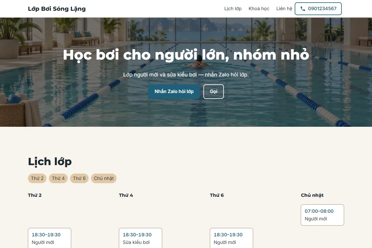 Mẫu Lớp bơi cho người lớn trên máy tính