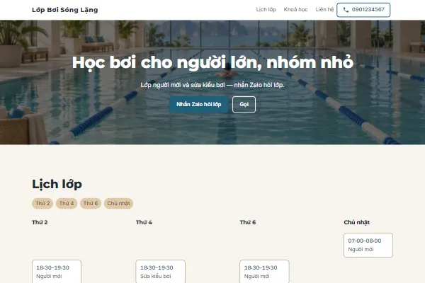 Mẫu Lớp bơi cho người lớn