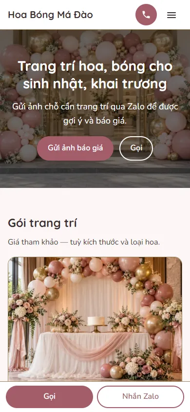 Mẫu Hoa, bóng trang trí sự kiện trên điện thoại