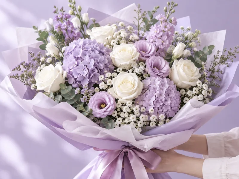 Bó hoa lớn tông trắng và tím