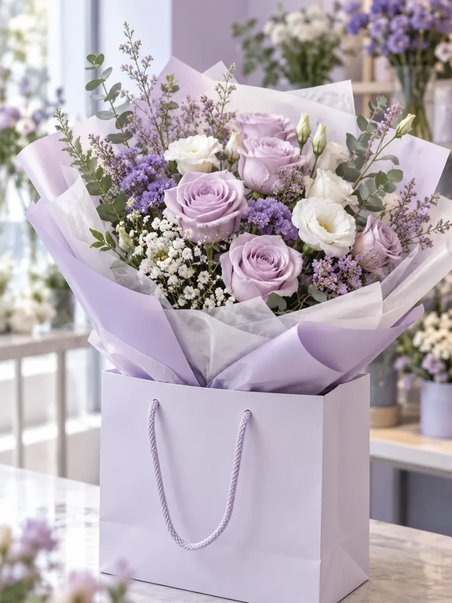 Bó hoa trong túi giấy không chữ