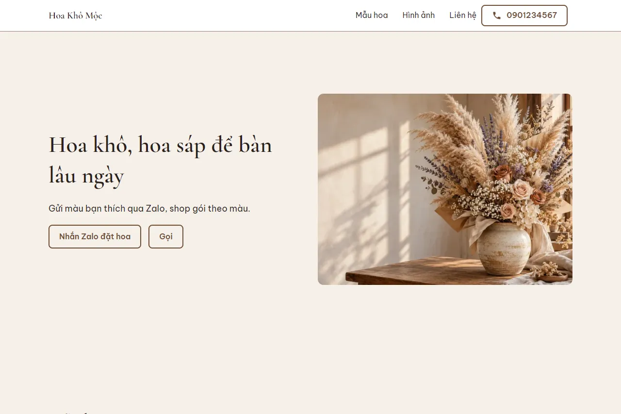 Mẫu Shop hoa khô, hoa sáp trên máy tính