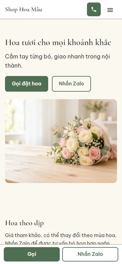 Mẫu Shop hoa thanh lịch trên điện thoại