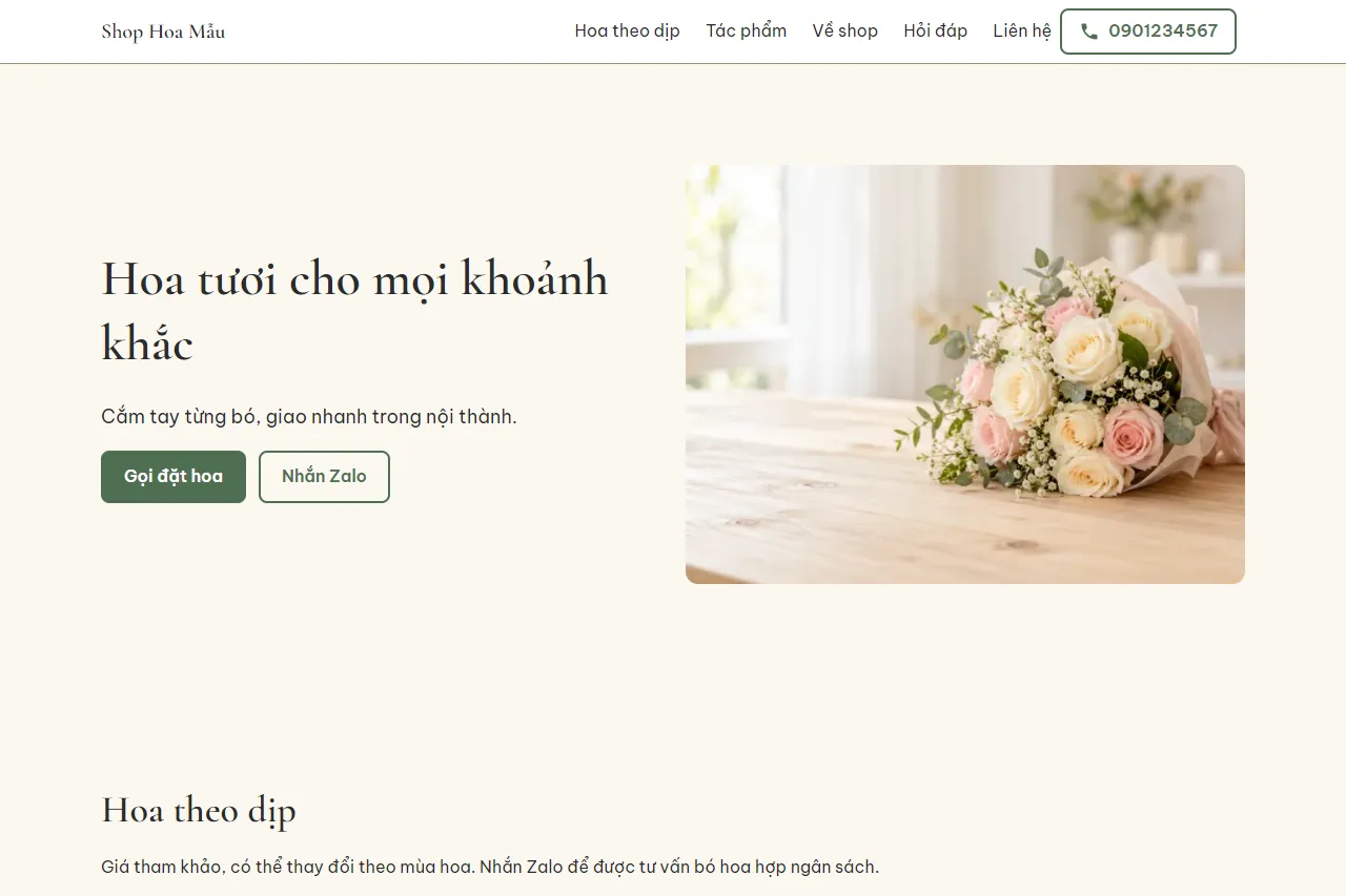 Mẫu Shop hoa thanh lịch trên máy tính