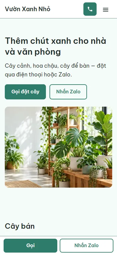 Mẫu Shop cây cảnh, hoa chậu trên điện thoại