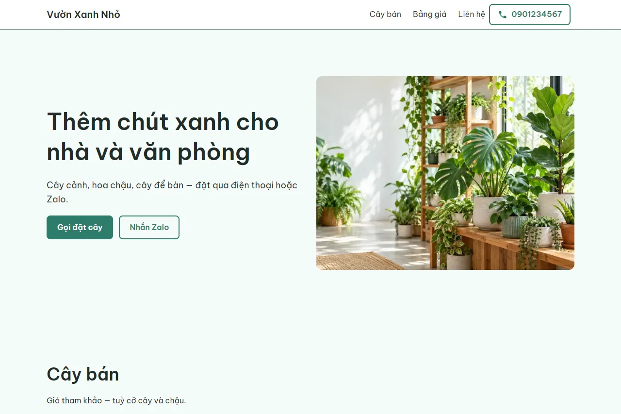 Mẫu Shop cây cảnh, hoa chậu trên máy tính