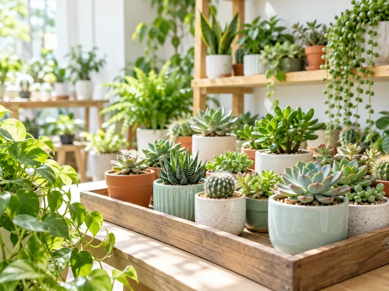 Khay sen đá và xương rồng trong chậu nhỏ