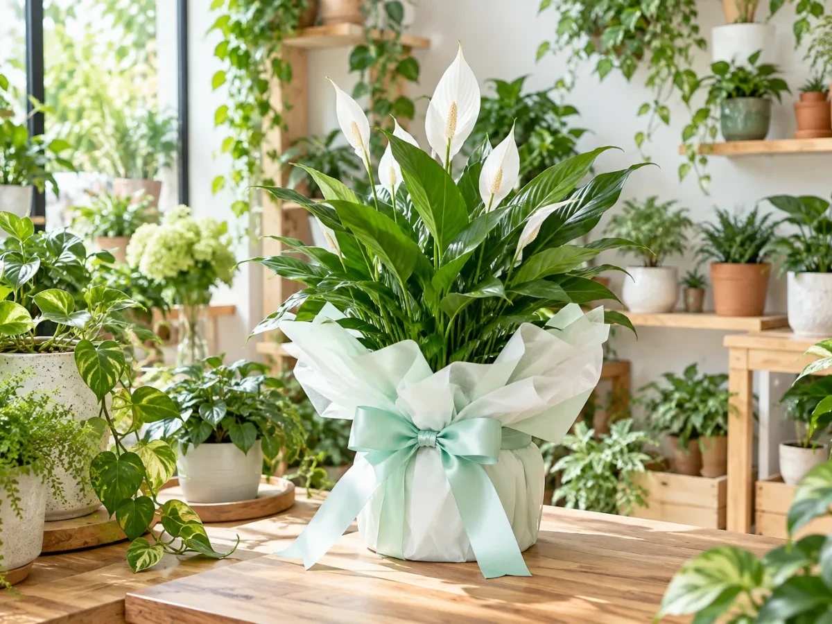 Chậu cây gói quà buộc nơ ruy băng