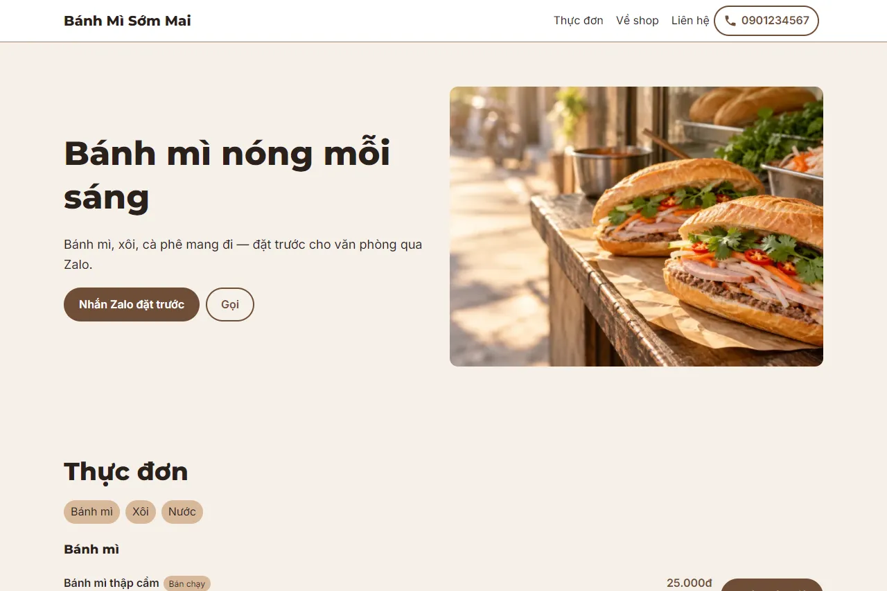 Mẫu Quán bánh mì, xôi mang đi trên máy tính