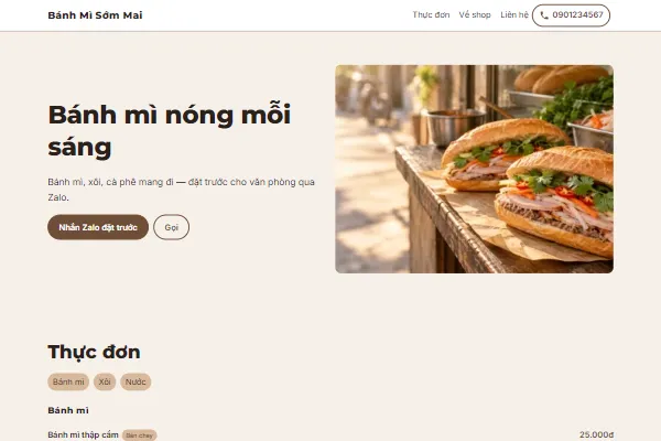 Mẫu Quán bánh mì, xôi mang đi