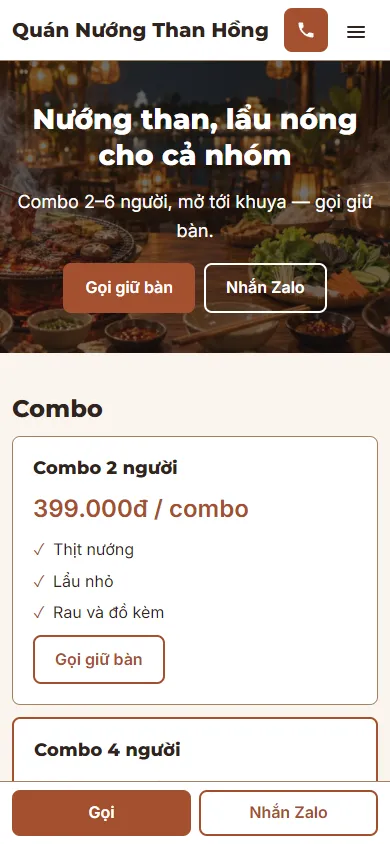 Mẫu Quán nướng và lẩu trên điện thoại