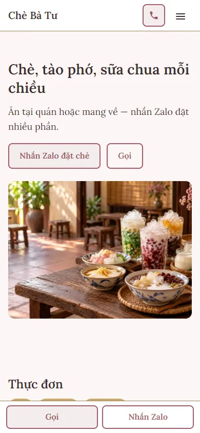 Mẫu Quán chè, tào phớ trên điện thoại
