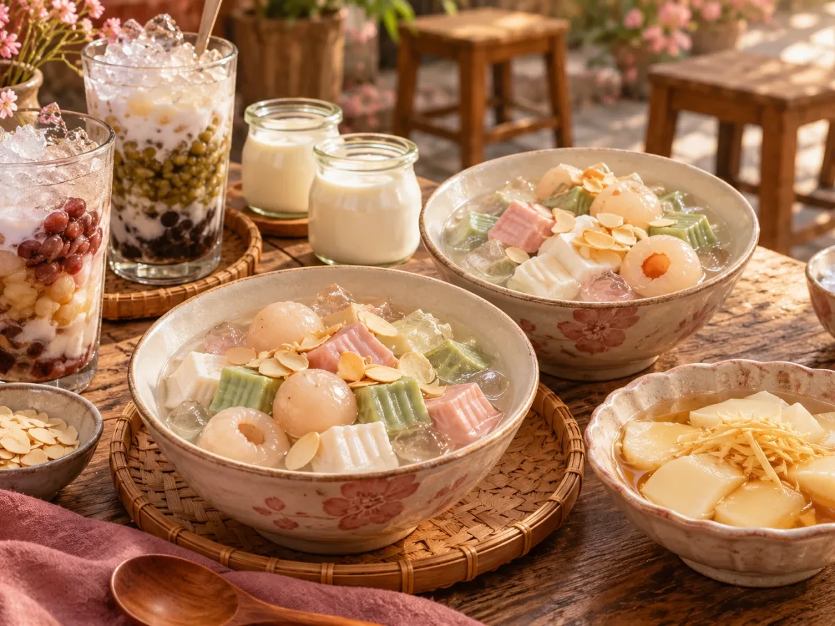 Bát chè khúc bạch có vải và hạnh nhân