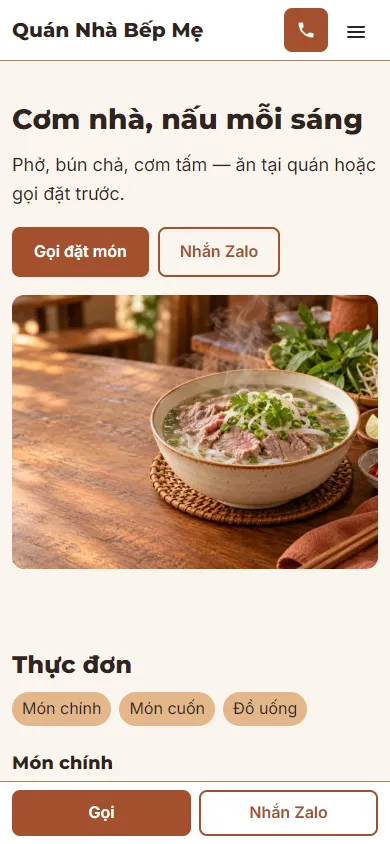 Mẫu Quán cơm nhà trên điện thoại