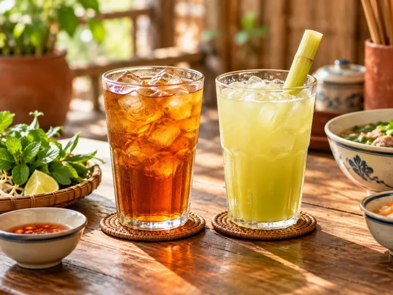 Ly trà đá và ly nước mía