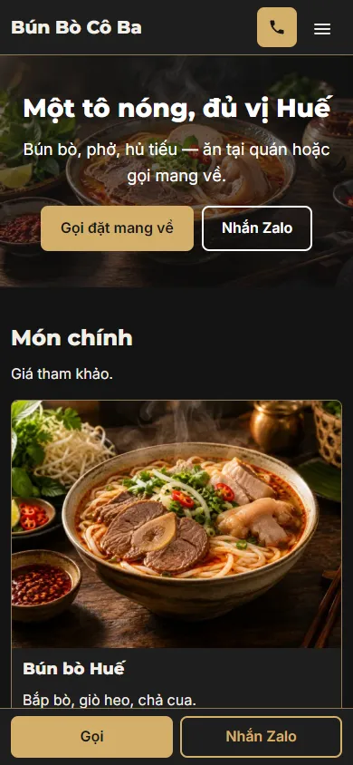 Mẫu Quán bún, phở trên điện thoại