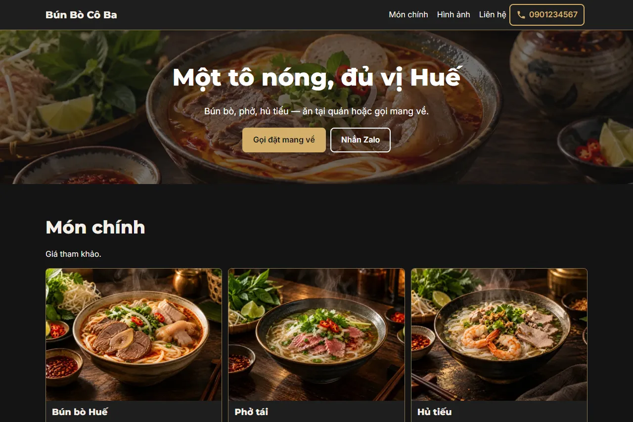 Mẫu Quán bún, phở trên máy tính