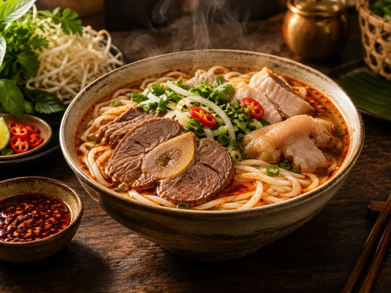 Tô bún bò Huế với bắp bò và giò heo