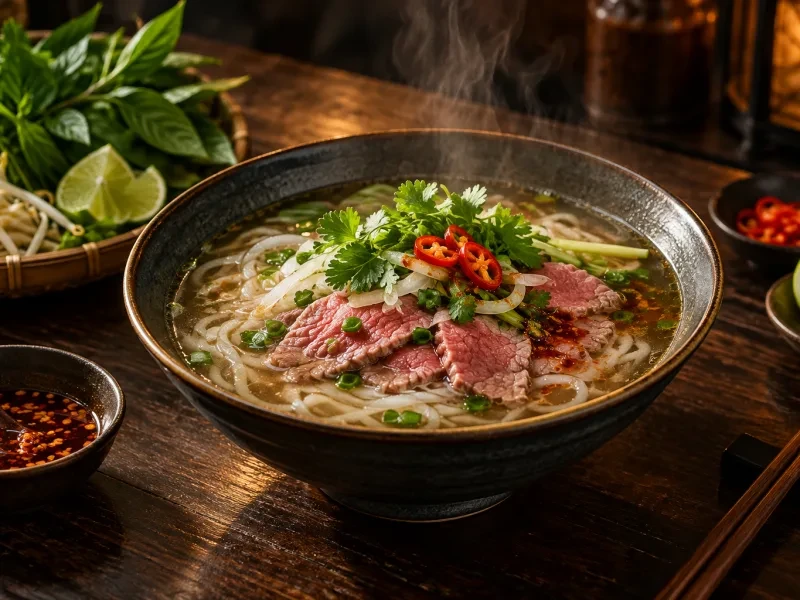 Tô phở tái với lát bò mỏng