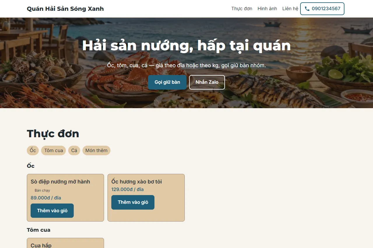 Mẫu Quán hải sản trên máy tính