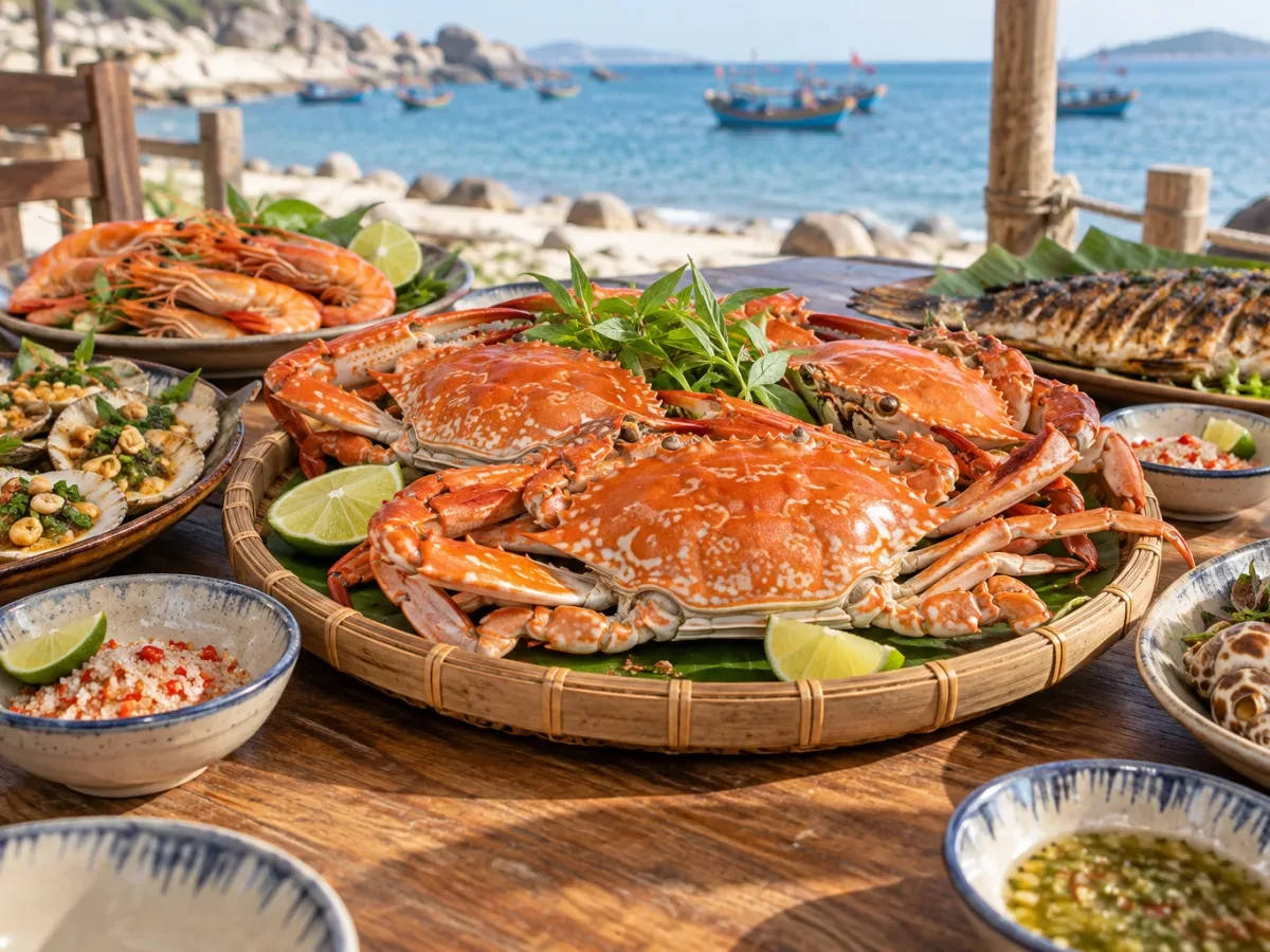 Mâm cua hấp có chanh và muối ớt