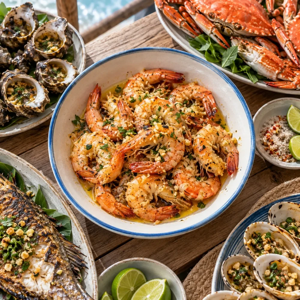 Tô tôm xào bơ tỏi nhìn từ trên xuống