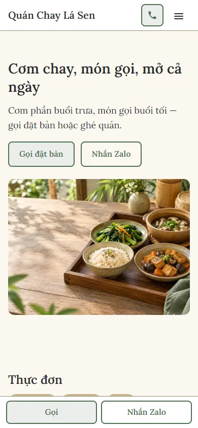 Mẫu Quán cơm chay trên điện thoại