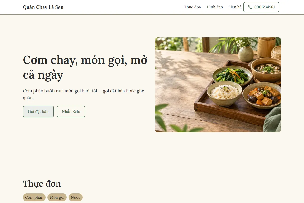Mẫu Quán cơm chay trên máy tính