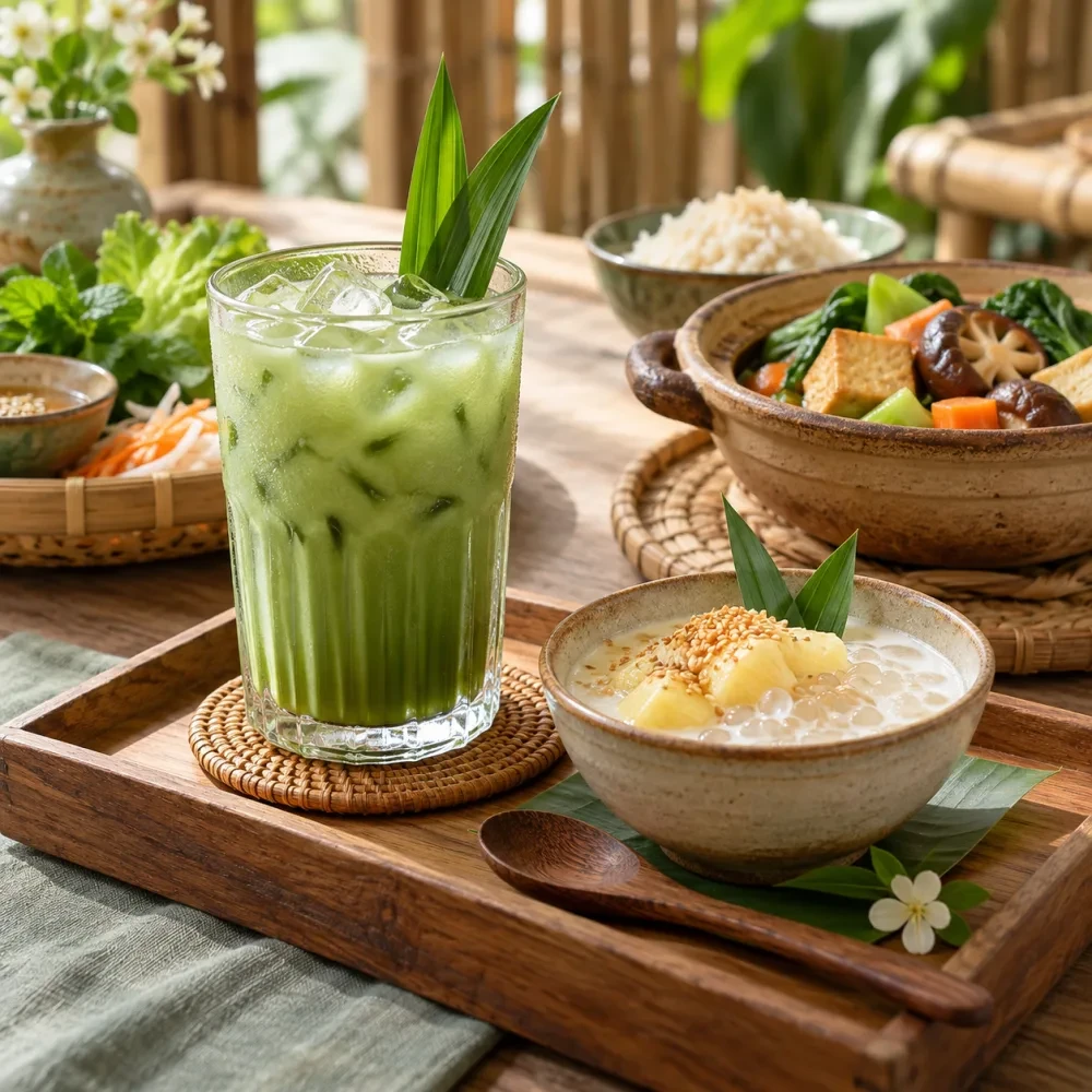 Ly nước lá dứa và chén chè