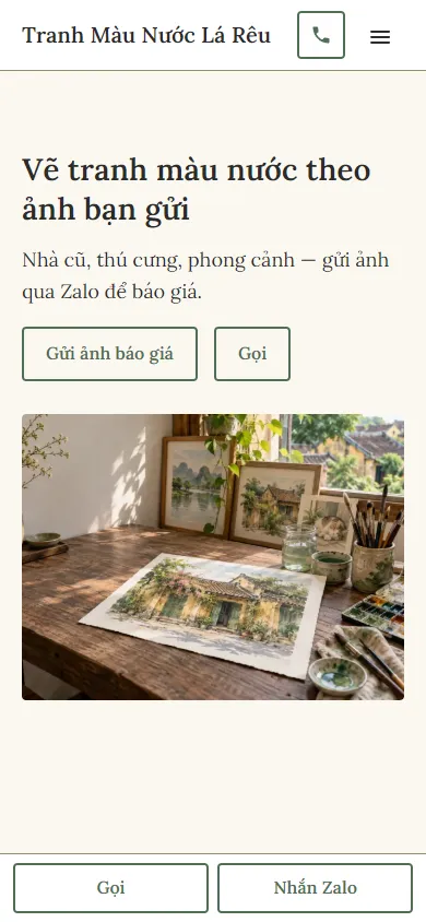 Mẫu Họa sĩ màu nước theo yêu cầu trên điện thoại