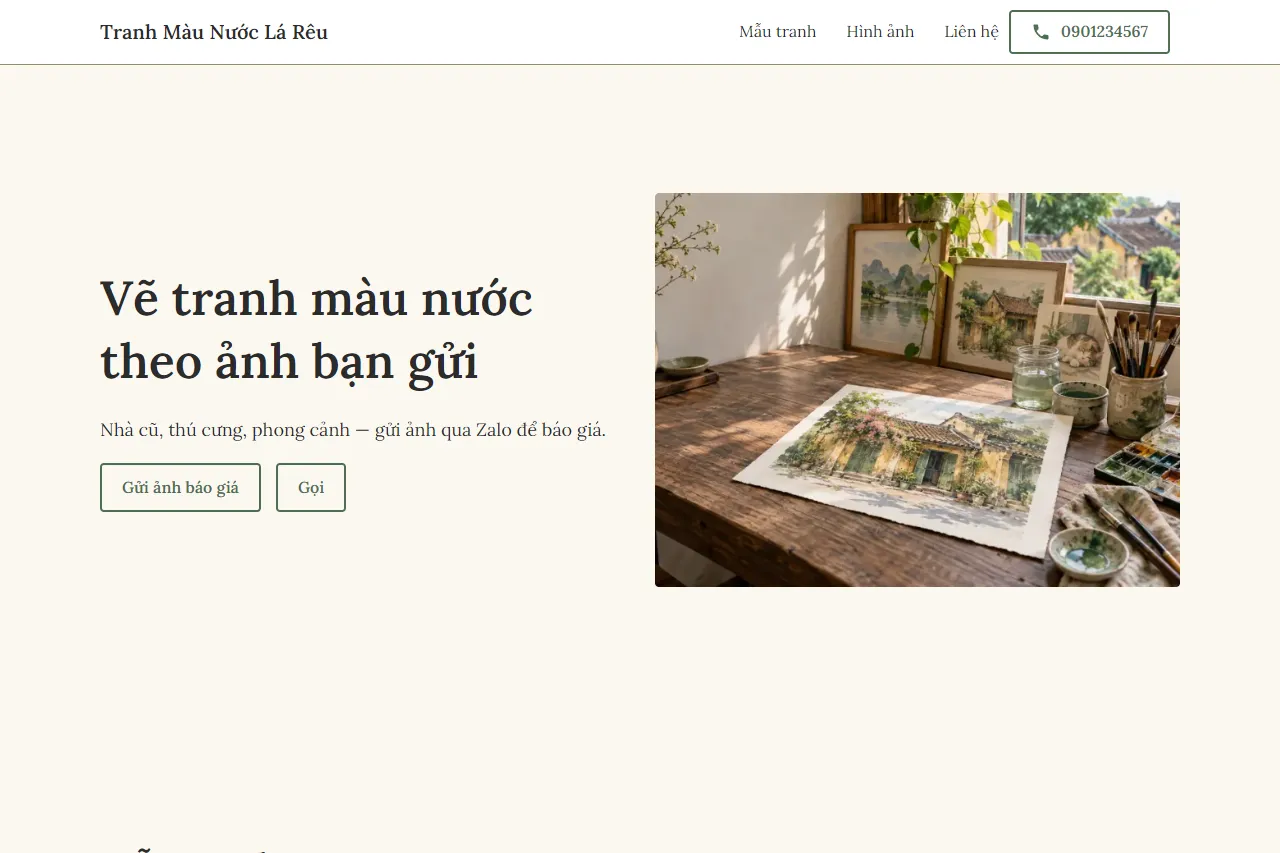 Mẫu Họa sĩ màu nước theo yêu cầu trên máy tính