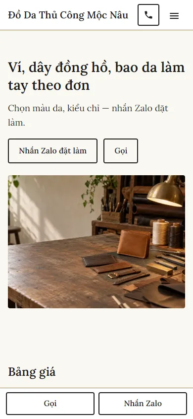 Mẫu Thợ đồ da thủ công trên điện thoại