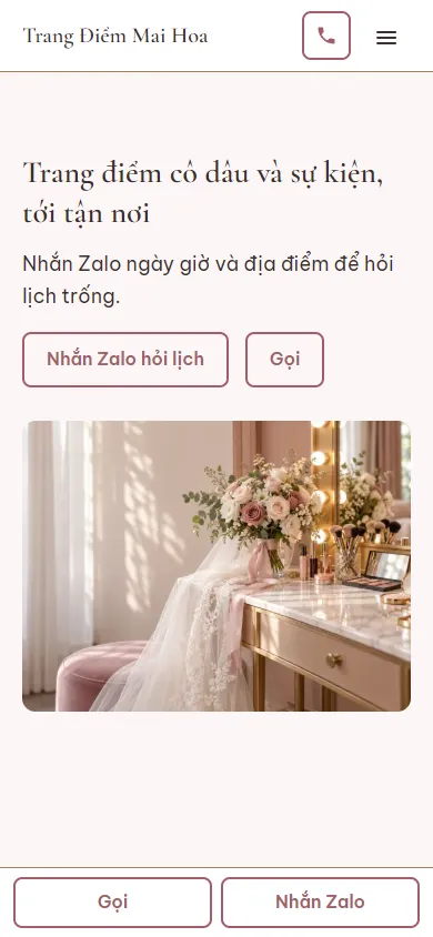 Mẫu Thợ trang điểm tận nơi trên điện thoại
