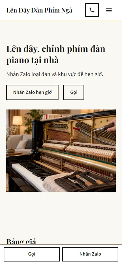 Mẫu Thợ lên dây đàn piano trên điện thoại