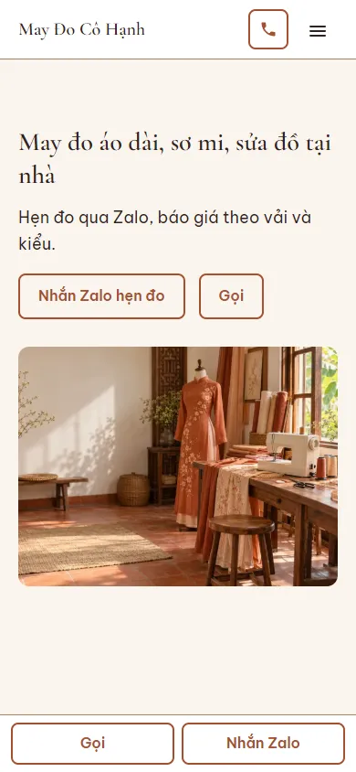 Mẫu Thợ may đo tại nhà trên điện thoại
