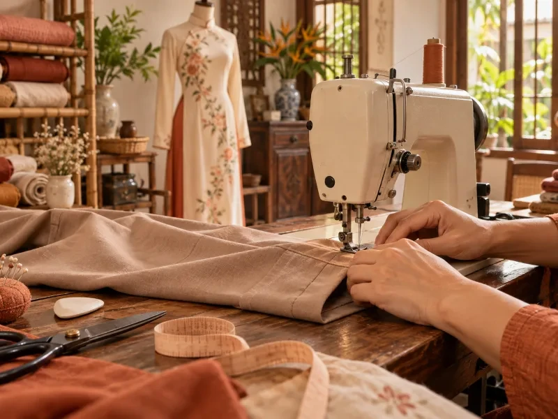 Bàn tay lên lai quần bằng máy may