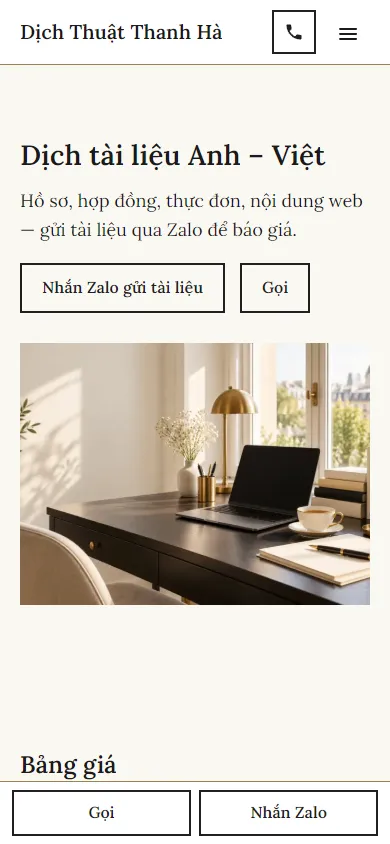 Mẫu Dịch thuật Anh – Việt trên điện thoại