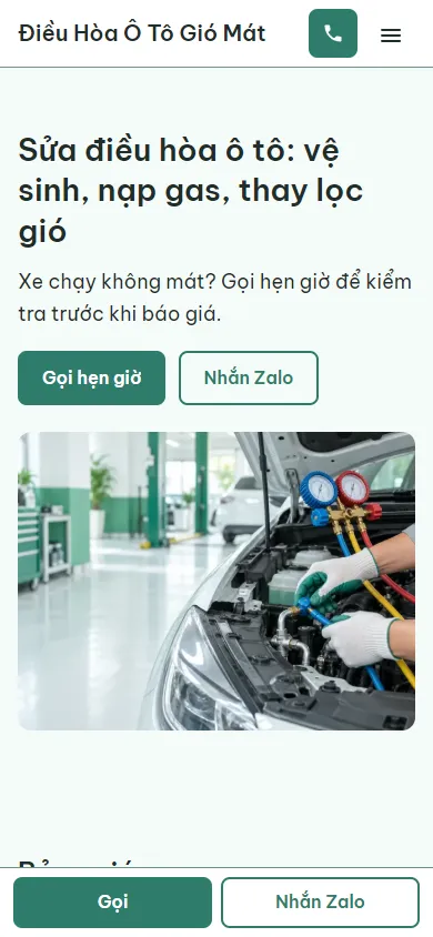 Mẫu Sửa điều hòa ô tô trên điện thoại