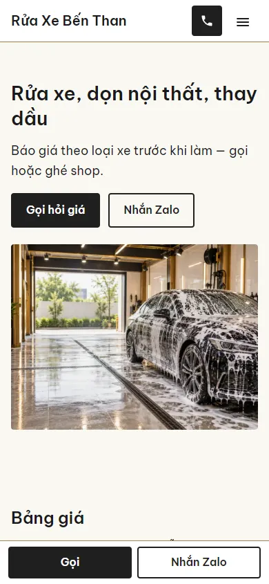 Mẫu Chăm sóc ô tô trên điện thoại
