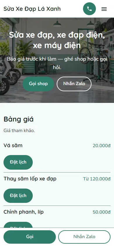 Mẫu Sửa xe đạp, xe điện trên điện thoại