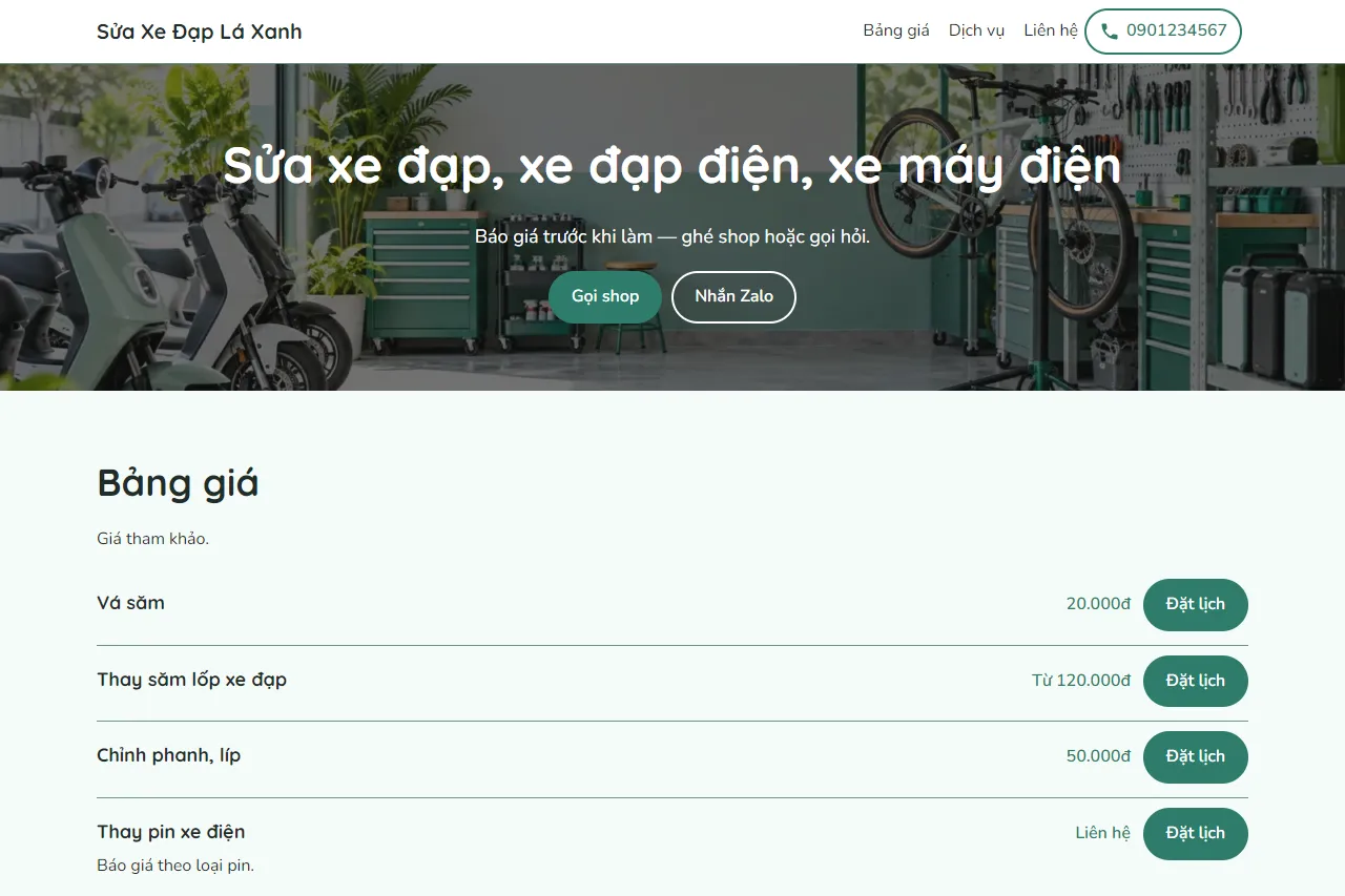 Mẫu Sửa xe đạp, xe điện trên máy tính