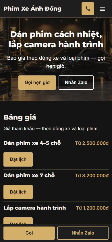 Mẫu Shop dán phim, phụ kiện ô tô trên điện thoại