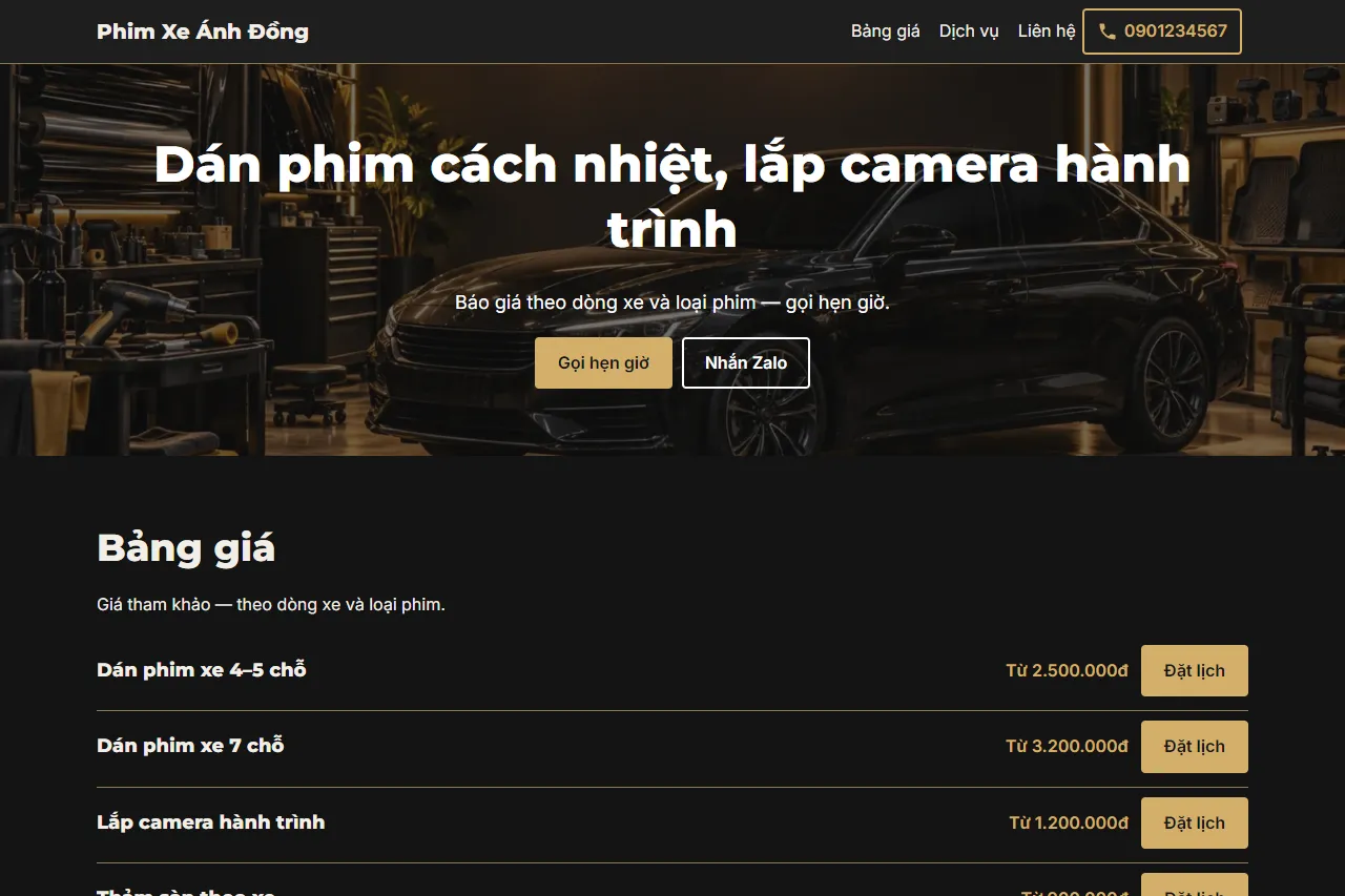 Mẫu Shop dán phim, phụ kiện ô tô trên máy tính