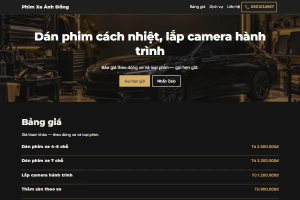 Mẫu Shop dán phim, phụ kiện ô tô