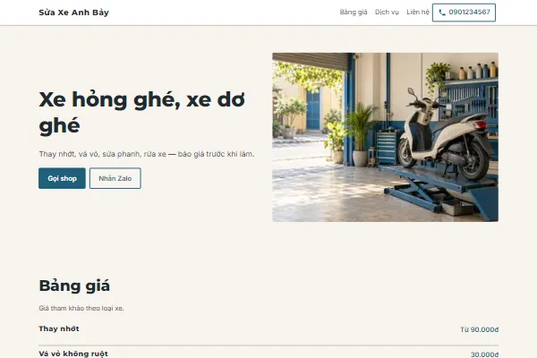Mẫu Shop sửa xe máy