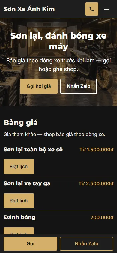 Mẫu Shop sơn xe máy trên điện thoại