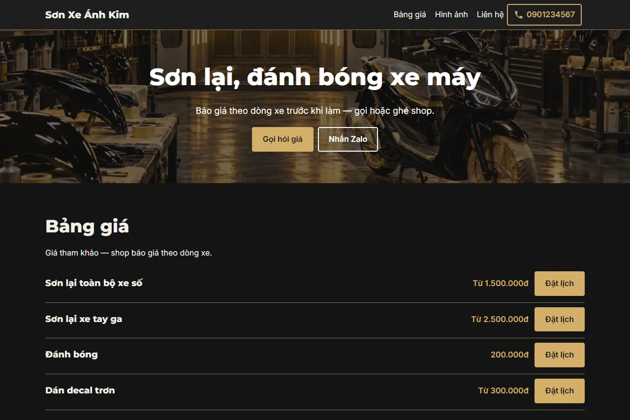Mẫu Shop sơn xe máy trên máy tính
