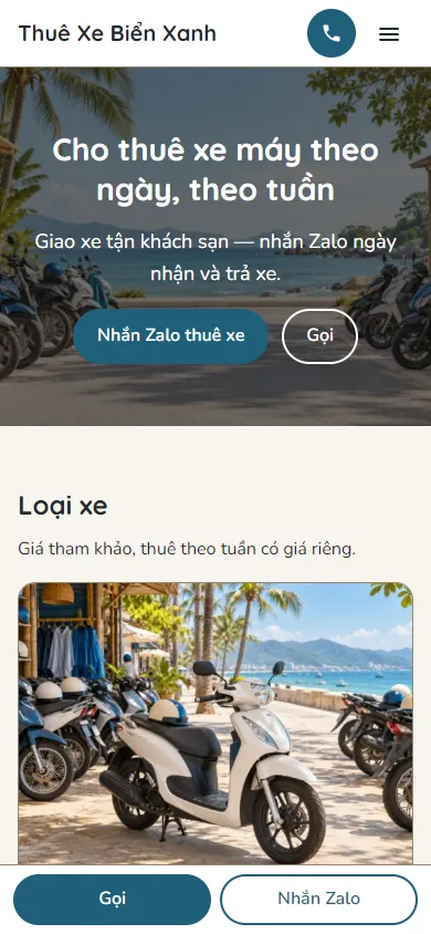 Mẫu Cho thuê xe máy trên điện thoại